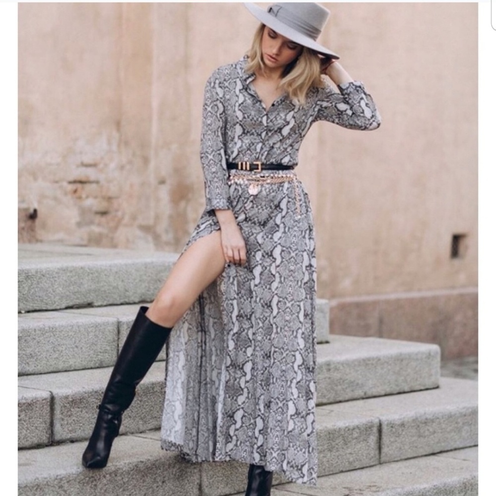 Zara Snakeskin Print Midi Dress